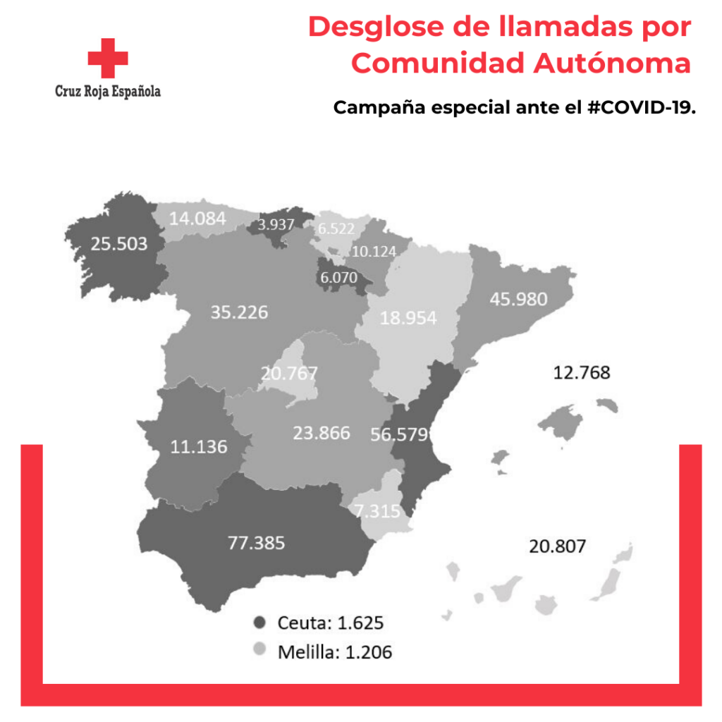 Mapa del desglose de llamadas por Comunidad Autónoma Cruz Roja